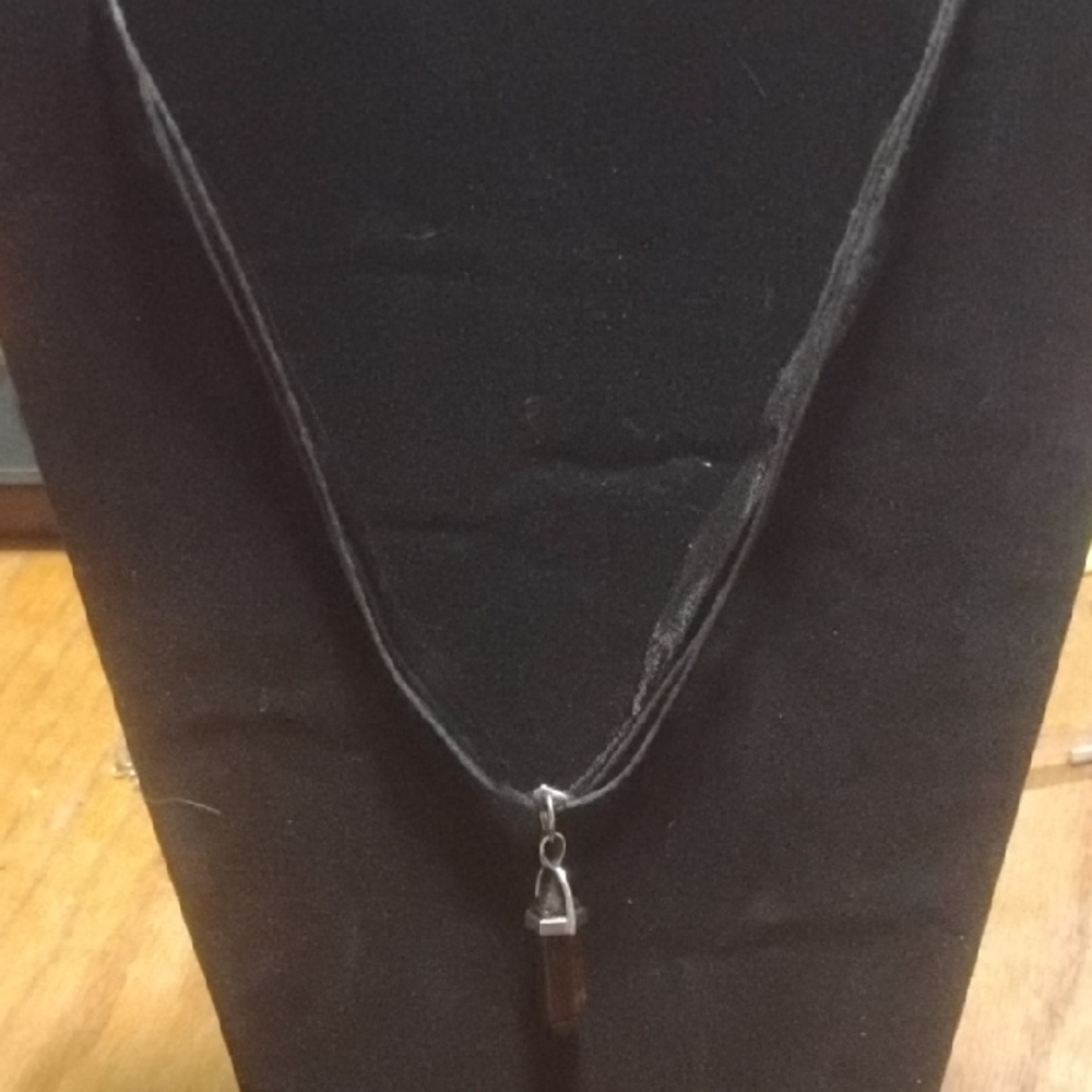 Black Cord Necklace with Brown Pendant
